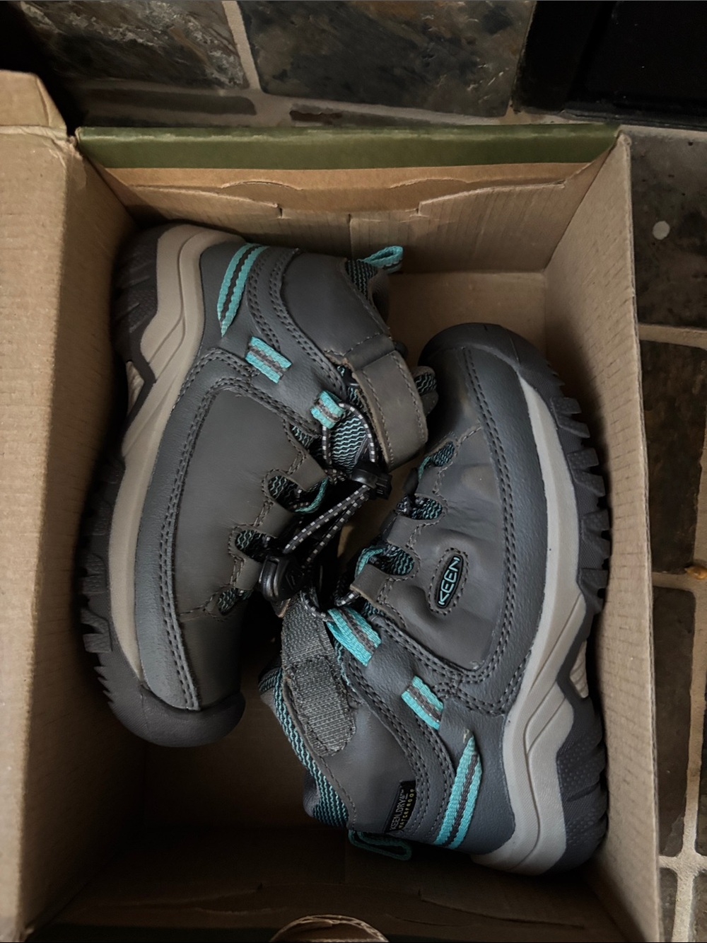 Keen Kids Gray and Teal Hiking Boots